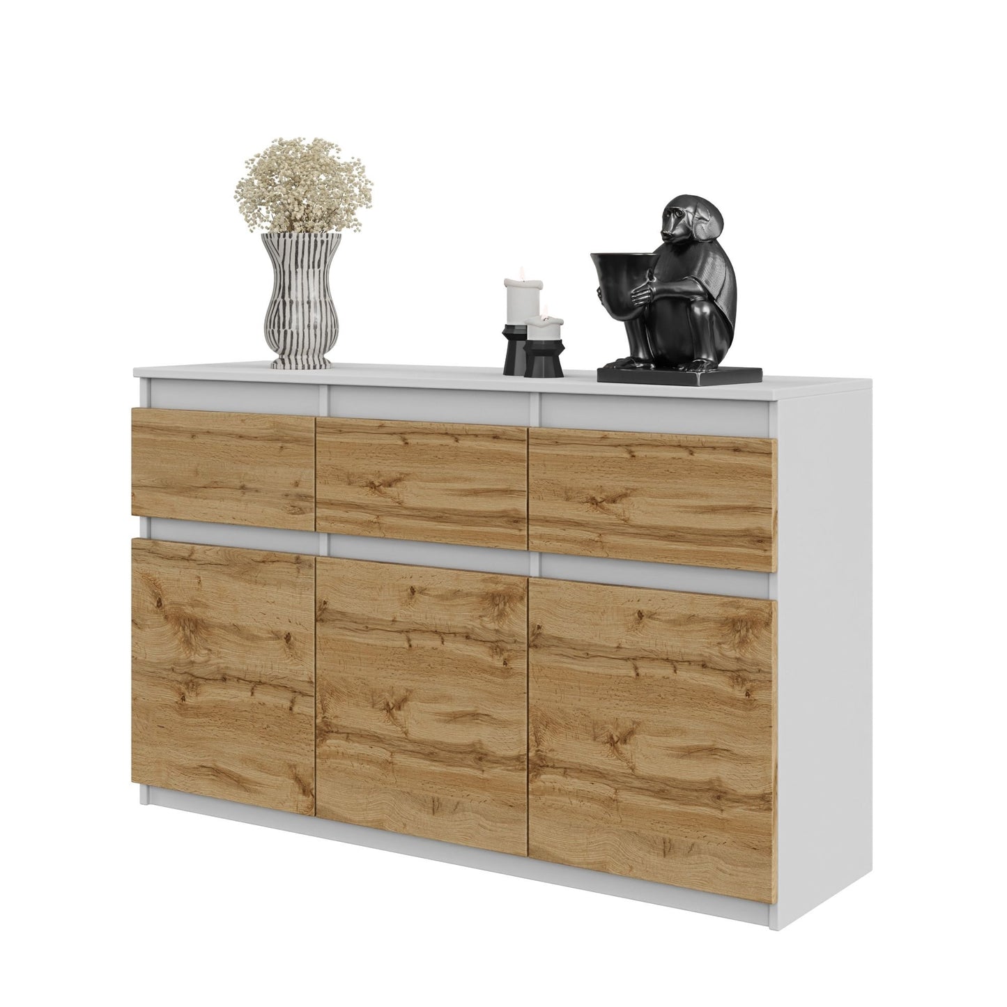 NOAH - Cassettiera a 3 cassetti e 3 ante - Credenza per camera da letto - Bianco Opaco / Quercia di Wotan