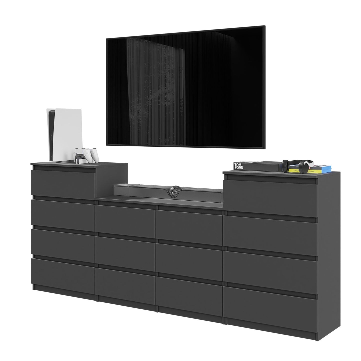 GABRIEL - Cassettiera a 14 cassetti (4+6+4) - Credenza per camera da letto - Antracite