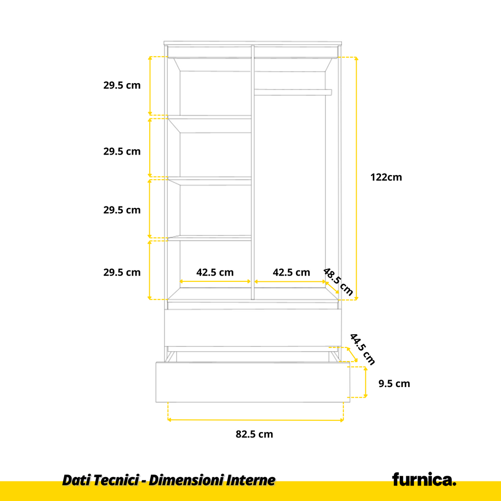 JOELLE - Armadio a 2 ante con 2 cassetti - Bianco opaco / Rovere Wotan H180cm L90cm P50cm