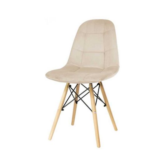 FABRIZIO - Sedia da pranzo/ufficio in velluto trapuntato con gambe in legno - Beige