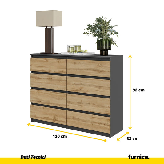 GABRIEL - Cassettiera a 8 cassetti - Credenza per camera da letto - Antracite / Rovere Wotan