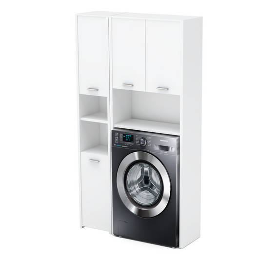 Armadietto da bagno EMMA con ante e ripiani - Bianco opaco H165cm L94cm P30cm