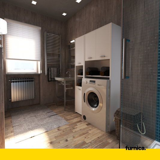 Armadietto da bagno EMMA con ante e ripiani - Bianco opaco H165cm L94cm P30cm