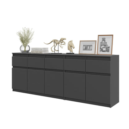 NOAH - Cassettiera a 5 cassetti e 5 ante - Credenza per camera da letto - Antracite H75cm L200cm P35cm