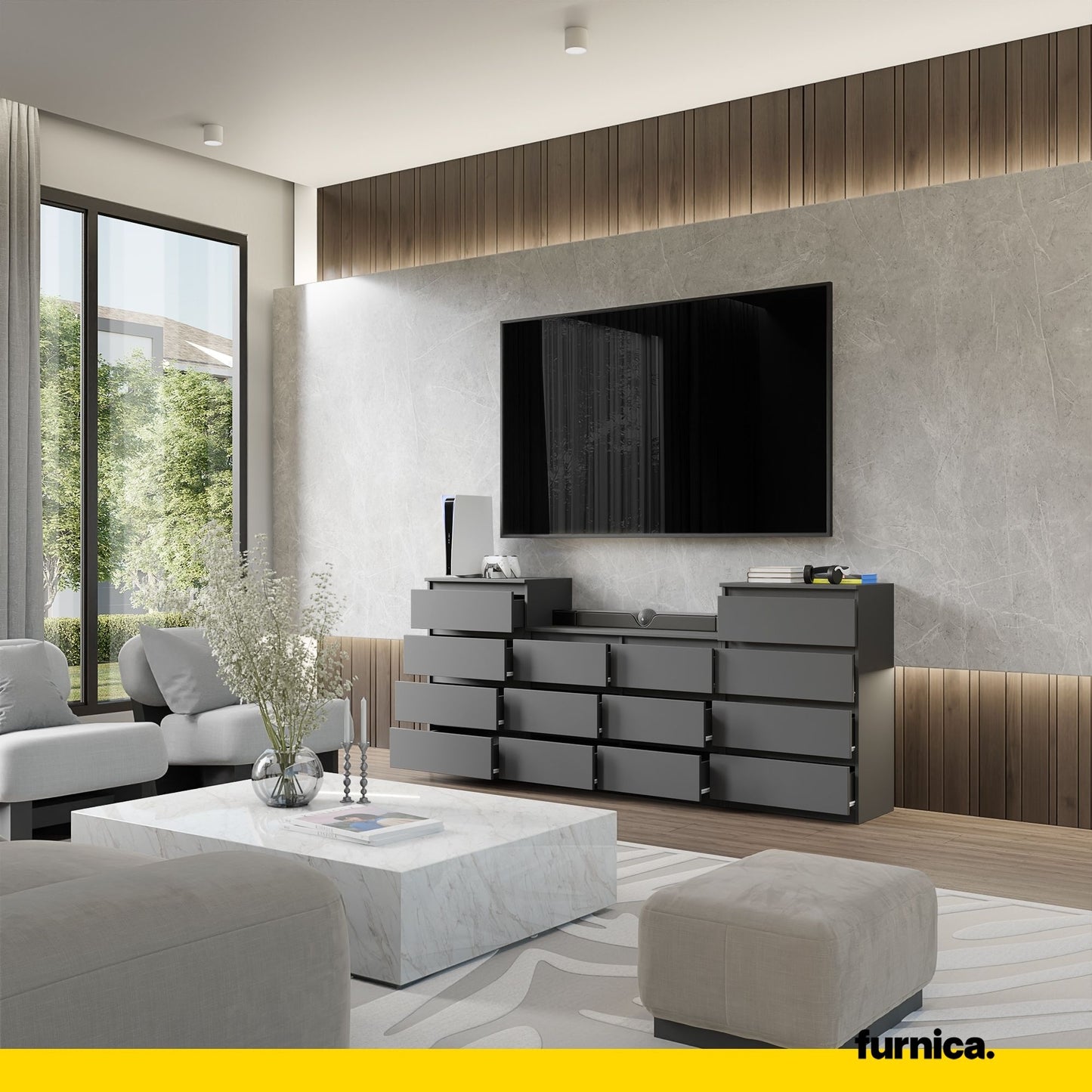 GABRIEL - Cassettiera a 14 cassetti (4+6+4) - Credenza per camera da letto - Antracite