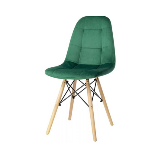 FABRIZIO - Sedia da pranzo/ufficio in velluto trapuntato con gambe in legno - Verde Scuro