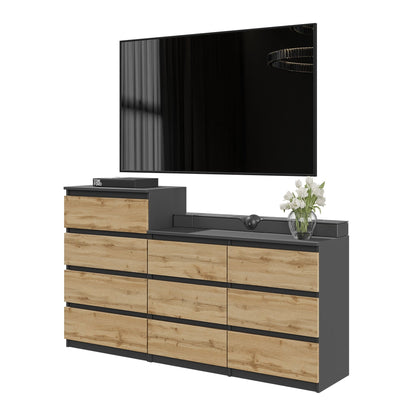 GABRIEL - Cassettiera a 10 cassetti (6+4) - Credenza per camera da letto - Antracite / Rovere Wotan