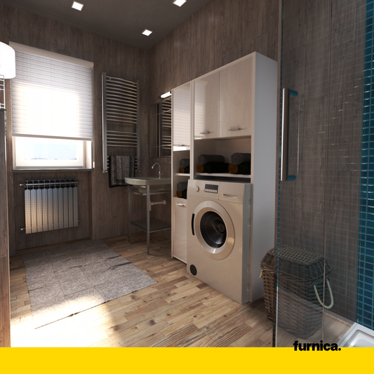 Set di armadietti da bagno EMMA con ante e ripiani - Bianco opaco / Bianco lucido H165cm L94cm P30cm