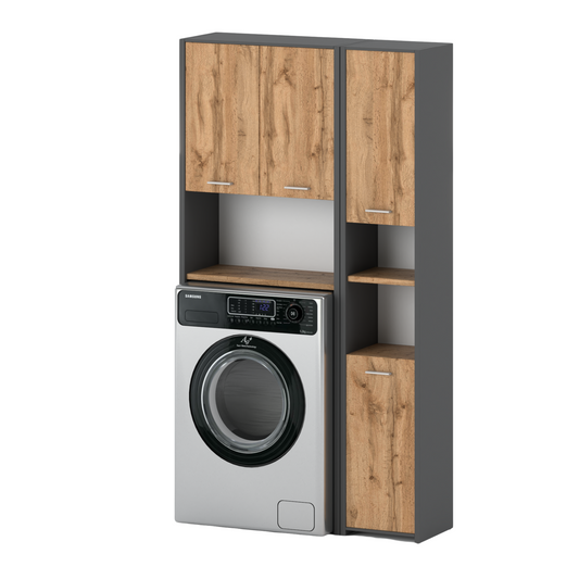 Set di armadietti da bagno EMMA con ante e ripiani - Antracite / Rovere Wotan H165cm L94cm P30cm