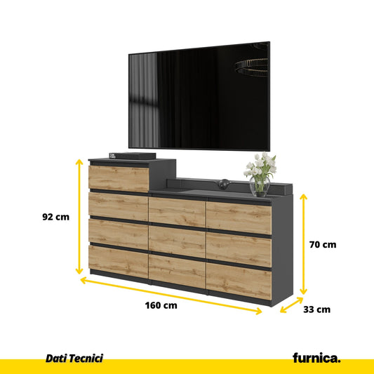 GABRIEL - Cassettiera a 10 cassetti (6+4) - Credenza per camera da letto - Antracite / Rovere Wotan