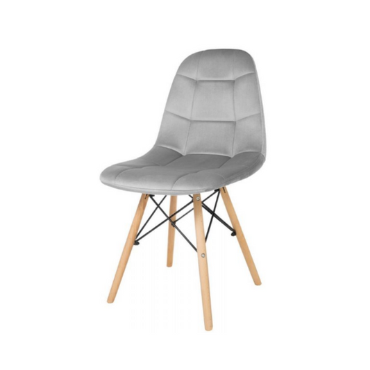 FABRIZIO - Sedia da pranzo/ufficio in velluto trapuntato con gambe in legno - Grigio Chiaro