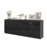 NOAH - Cassettiera a 5 cassetti e 5 ante - Credenza per camera da letto - Antracite / Nero Lucido H75cm L200cm P35cm