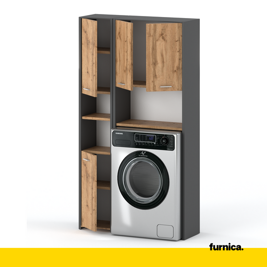Set di armadietti da bagno EMMA con ante e ripiani - Antracite / Rovere Wotan H165cm L94cm P30cm