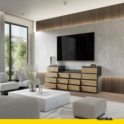 GABRIEL - Cassettiera a 14 cassetti (4+6+4) - Credenza per camera da letto - Antracite / Rovere Wotan
