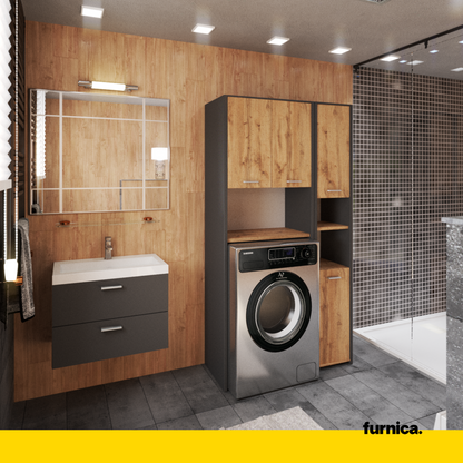 Set di armadietti da bagno EMMA con ante e ripiani - Antracite / Rovere Wotan H165cm L94cm P30cm