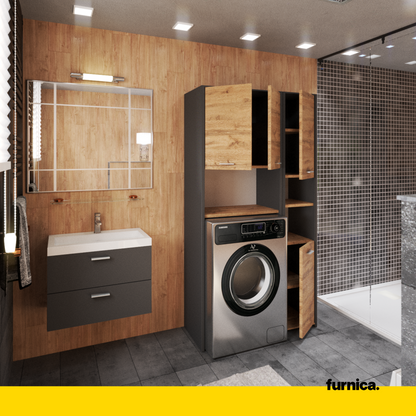 Set di armadietti da bagno EMMA con ante e ripiani - Antracite / Rovere Wotan H165cm L94cm P30cm