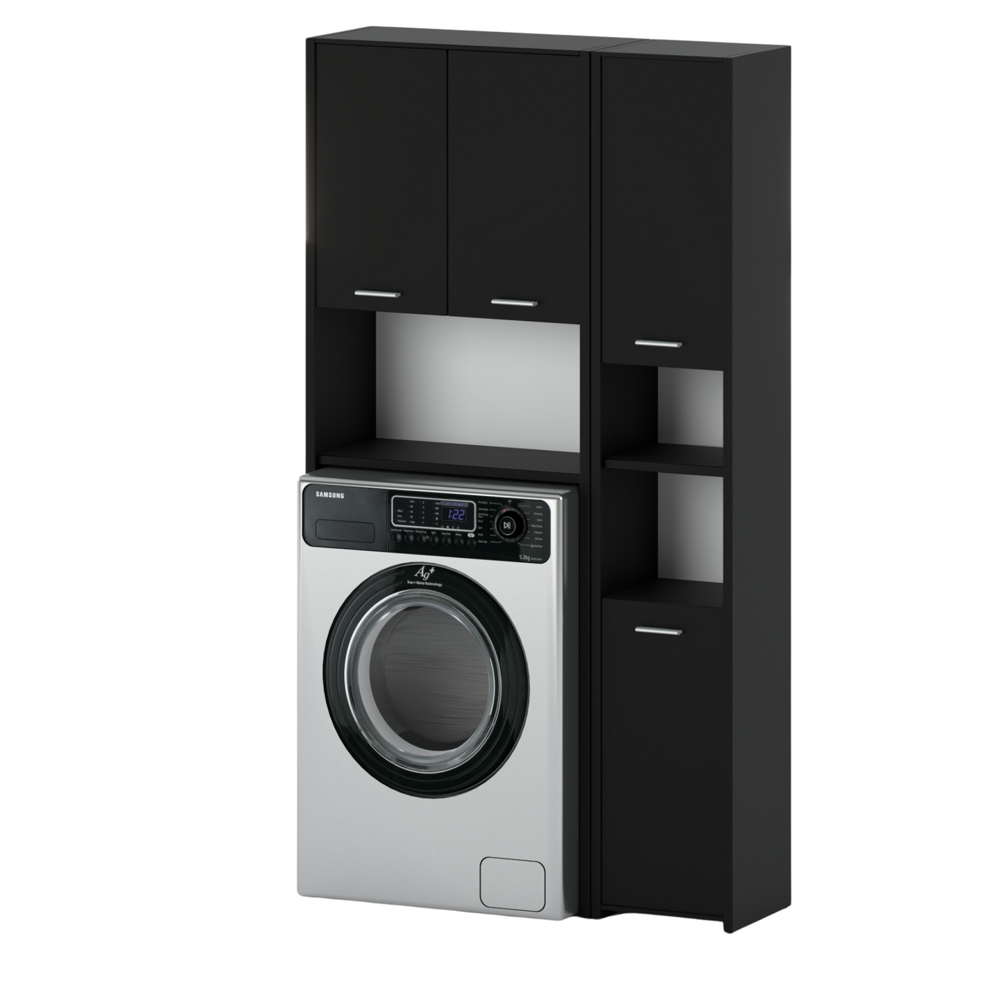 Set di armadietti da bagno EMMA con ante e ripiani - Nero opaco H165cm L94cm P30cm