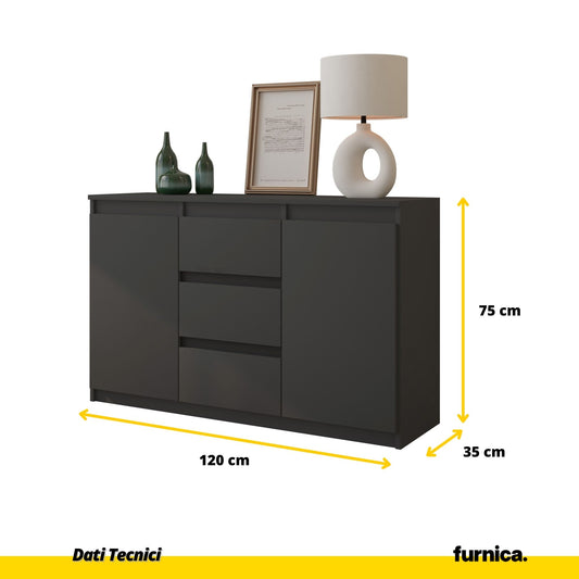 MIKEL - Cassettiera con 3 cassetti e 2 ante - Credenza per camera da letto - Antracite