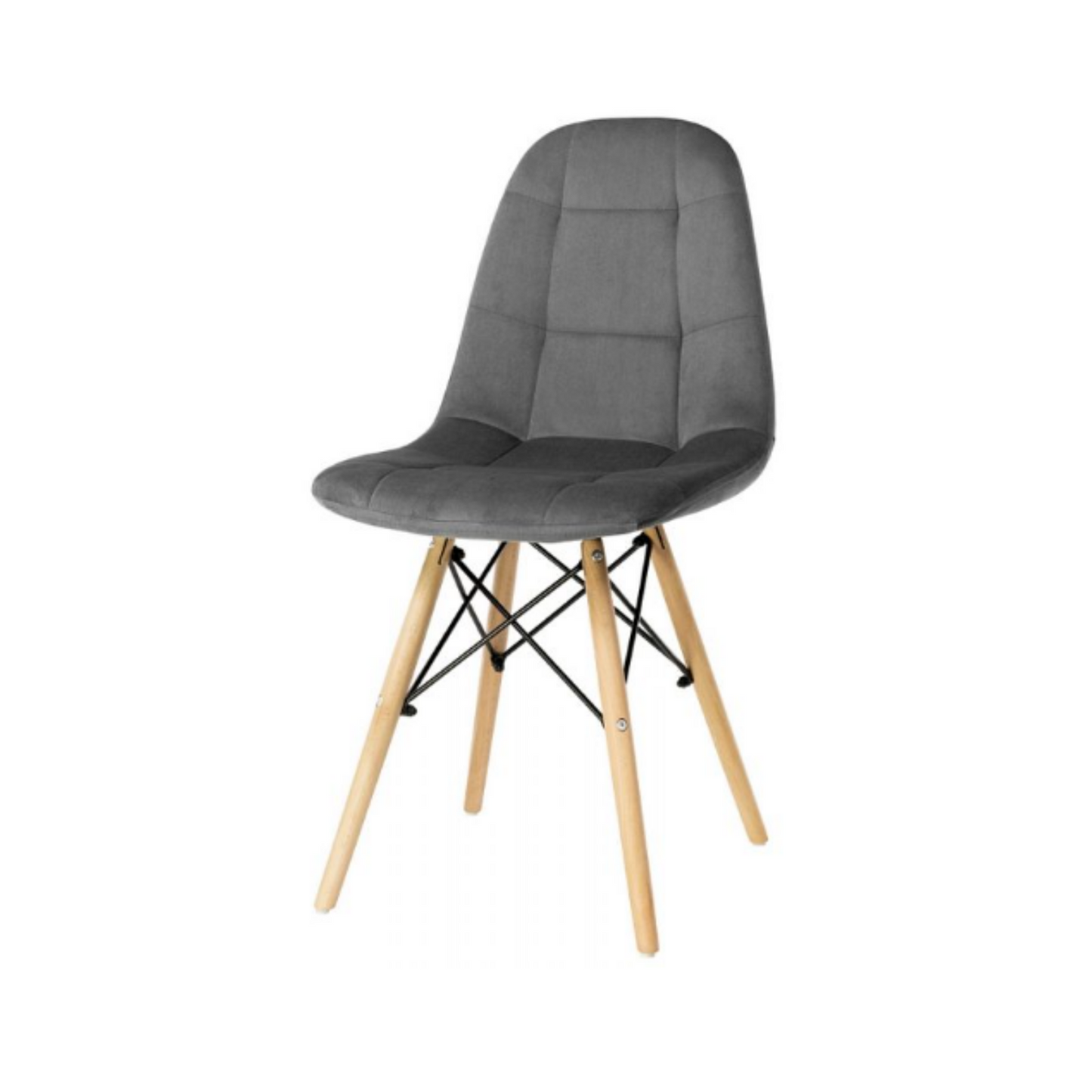 FABRIZIO - Sedia da pranzo/ufficio in velluto trapuntato con gambe in legno - Grigio Scuro