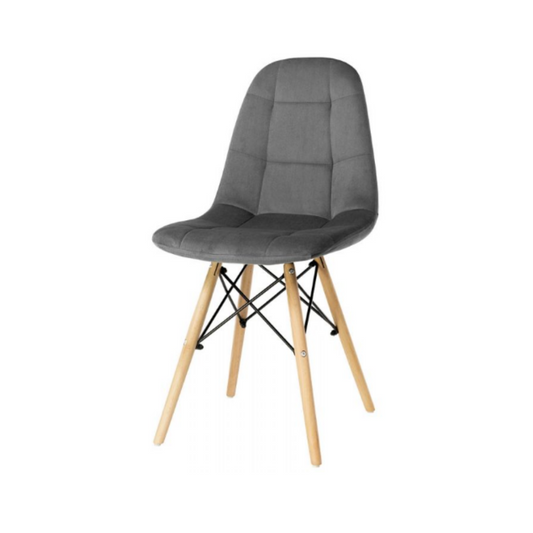 FABRIZIO - Sedia da pranzo/ufficio in velluto trapuntato con gambe in legno - Grigio Scuro