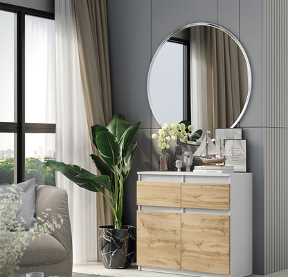 NOAH - Cassettone con 2 cassetti e 2 ante - Credenza per camera da letto - Bianco opaco / Quercia Wotan