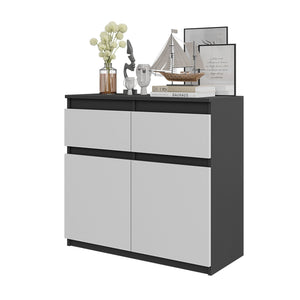 NOAH - Cassettiera con 2 cassetti e 2 ante - Credenza per camera da letto - Antracite / Bianco Opaco