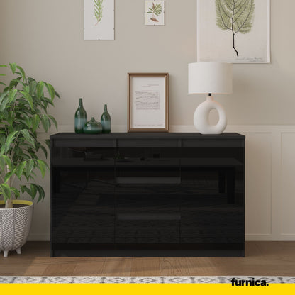 MIKEL - Cassettiera a 3 cassetti e 2 ante - Credenza per camera da letto - Antracite / Nero Lucido