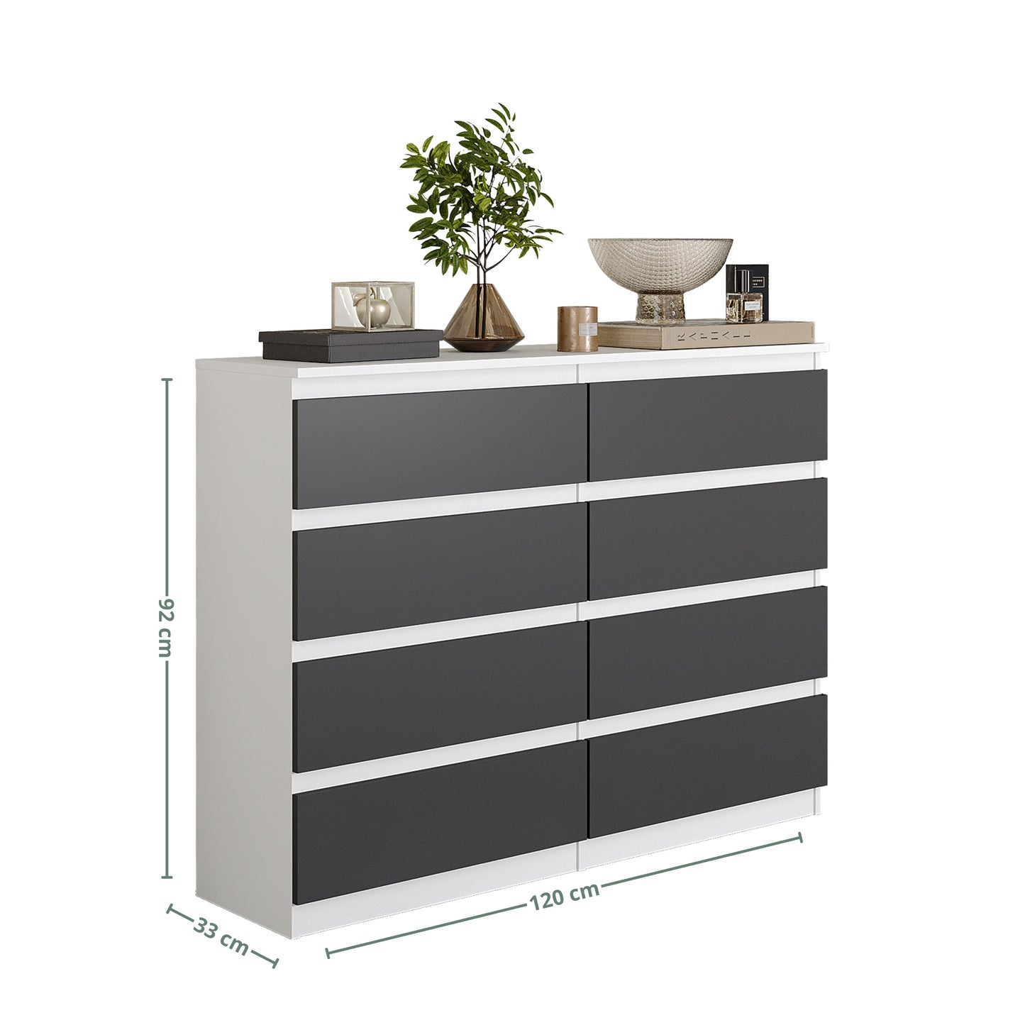 GABRIEL - Cassettiera a 8 cassetti - Credenza per camera da letto - Bianco Opaco / Antracite