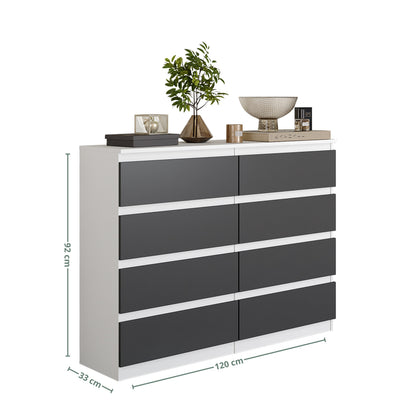 GABRIEL - Cassettiera a 8 cassetti - Credenza per camera da letto - Bianco Opaco / Antracite