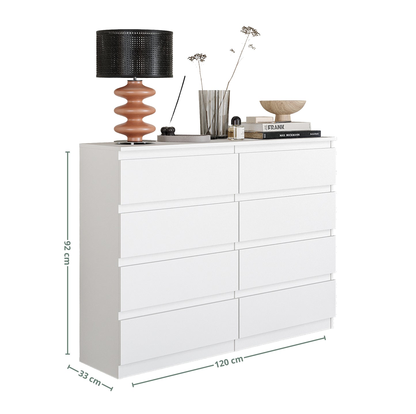 GABRIEL - Cassettiera a 8 cassetti - Credenza per camera da letto - Bianco opaco