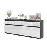 NOAH - Cassettiera a 5 cassetti e 5 ante - Credenza per camera da letto - Antracite / Bianco Lucido H75cm L200cm P35cm