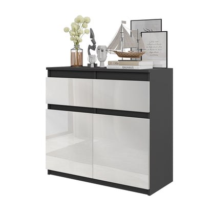 NOAH - Cassettiera con 2 cassetti e 2 ante - Credenza per camera da letto - Antracite / Bianco Lucido