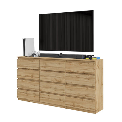 GABRIEL - Cassettiera a 12 cassetti (8+4) - Credenza per camera da letto - Rovere Wotan