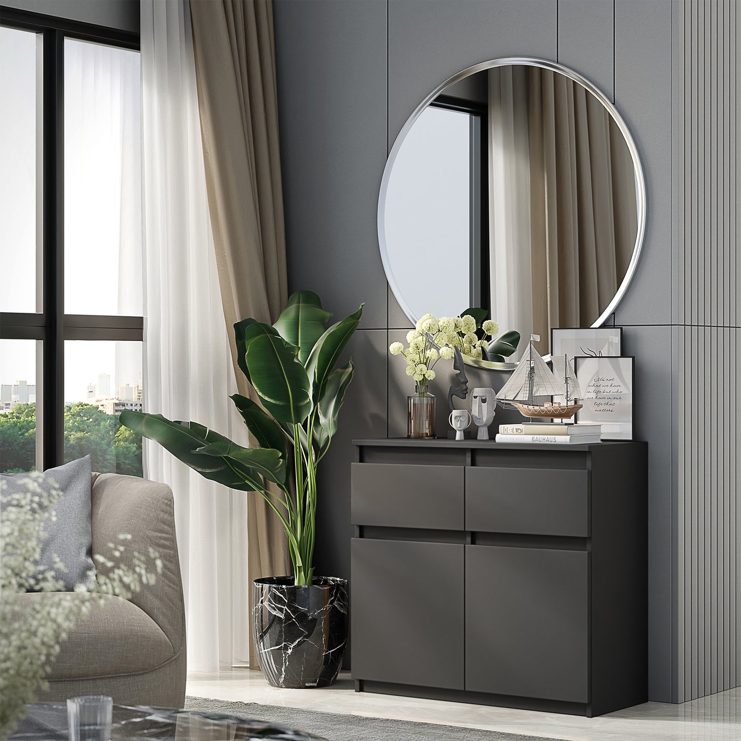 NOAH - Cassettiera con 2 cassetti e 2 ante - Credenza per camera da letto - Antracite