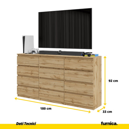 GABRIEL - Cassettiera a 12 cassetti (8+4) - Credenza per camera da letto - Rovere Wotan