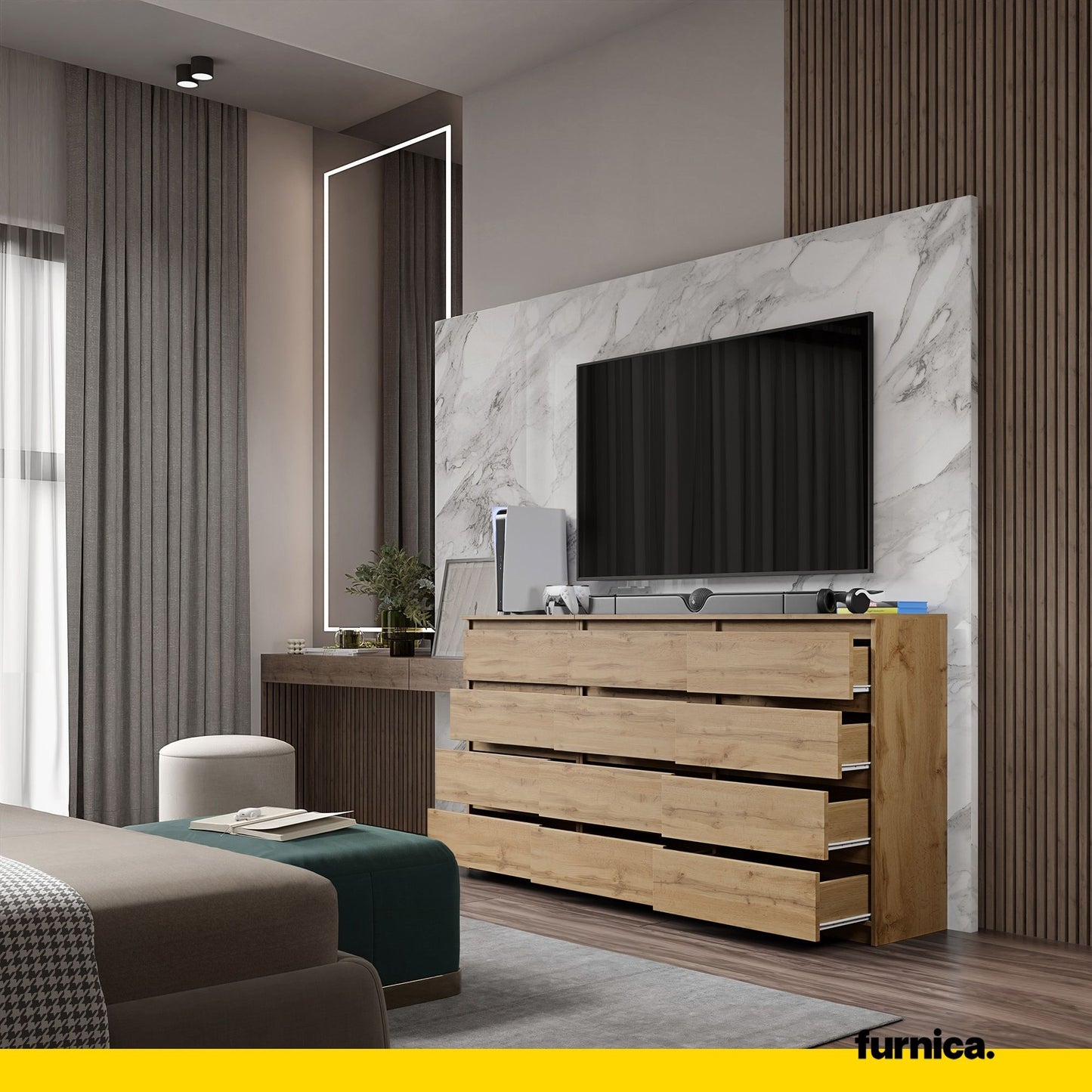 GABRIEL - Cassettiera a 12 cassetti (8+4) - Credenza per camera da letto - Rovere Wotan