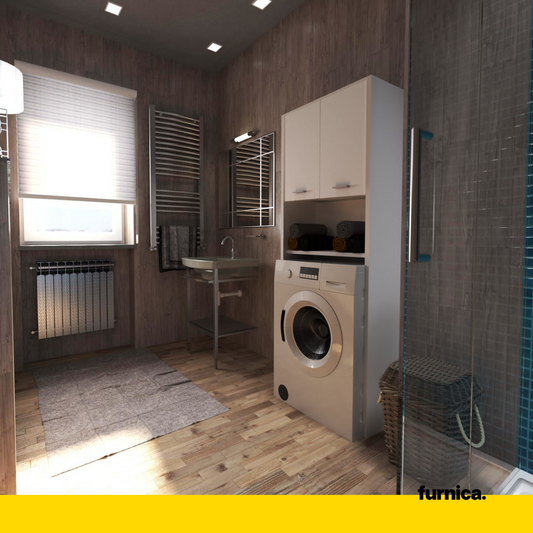 EMMA - Mobile da bagno con ante e ripiani - Bianco opaco H165cm L64cm P30cm