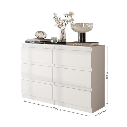 GABRIEL - Cassettiera a 6 cassetti - Credenza per camera da letto - Bianco opaco