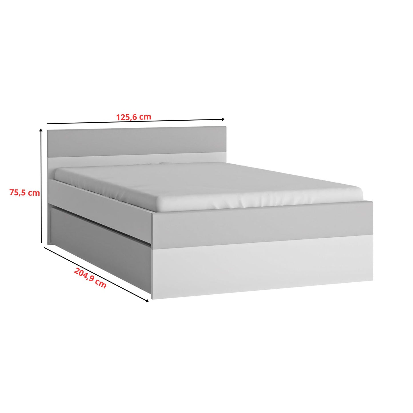 ALBI III - Set di mobili per camera da letto per ragazzi - Bianco opaco / Grigio freddo lucido