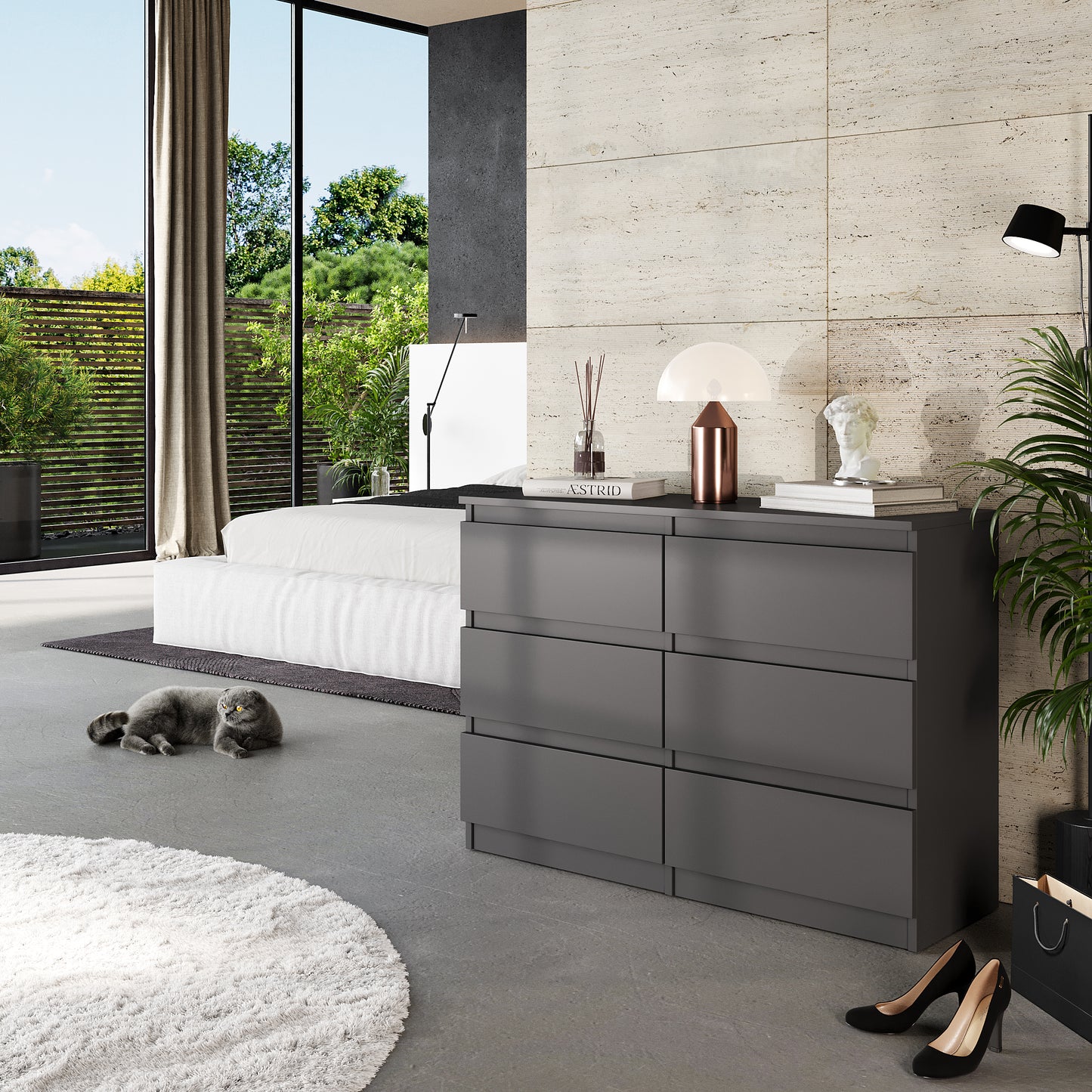 GABRIEL - Cassettiera a 6 cassetti - Credenza per camera da letto - Antracite