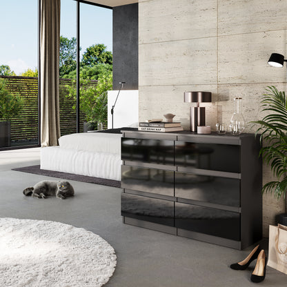 GABRIEL - Cassettiera a 6 cassetti - Credenza per camera da letto - Antracite / Nero lucido