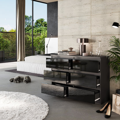 GABRIEL - Cassettiera a 6 cassetti - Credenza per camera da letto - Antracite / Nero lucido