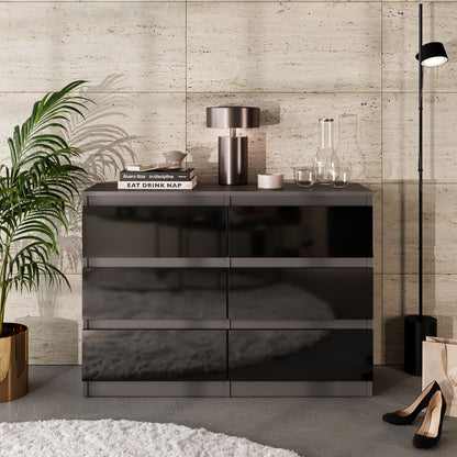 GABRIEL - Cassettiera a 6 cassetti - Credenza per camera da letto - Antracite / Nero lucido