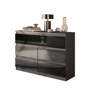 GABRIEL - Cassettiera a 6 cassetti - Credenza per camera da letto - Antracite / Nero lucido