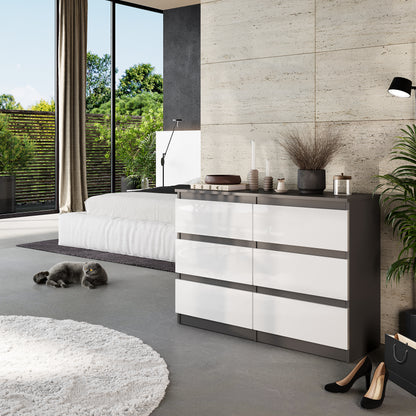 GABRIEL - Cassettiera a 6 cassetti - Credenza per camera da letto - Antracite / Bianco lucido