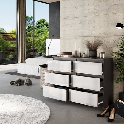 GABRIEL - Cassettiera a 6 cassetti - Credenza per camera da letto - Antracite / Bianco lucido
