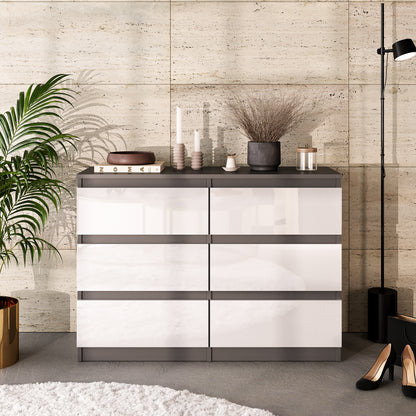 GABRIEL - Cassettiera a 6 cassetti - Credenza per camera da letto - Antracite / Bianco lucido