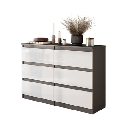 GABRIEL - Cassettiera a 6 cassetti - Credenza per camera da letto - Antracite / Bianco lucido