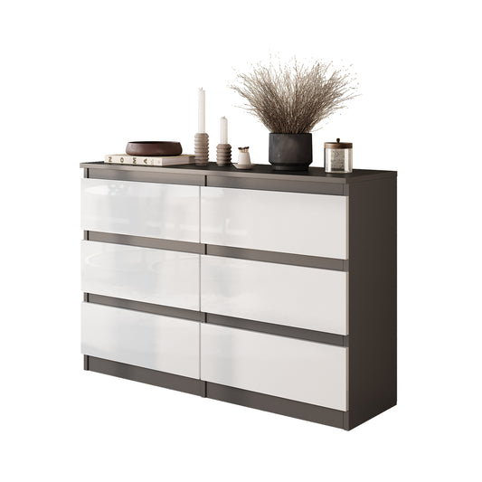 GABRIEL - Cassettiera a 6 cassetti - Credenza per camera da letto - Antracite / Bianco lucido