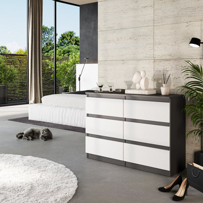 GABRIEL - Cassettiera a 6 cassetti - Credenza per camera da letto - Antracite / Bianco opaco